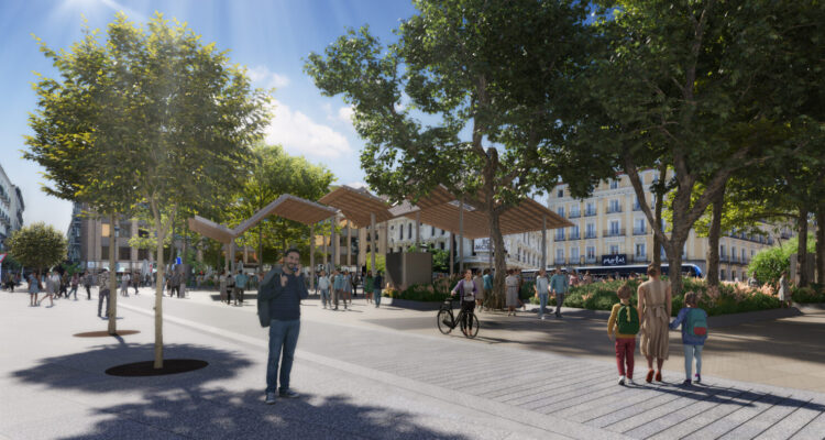Recreación de la plaza de Jacinto Benavente desde la calle de la Bolsa