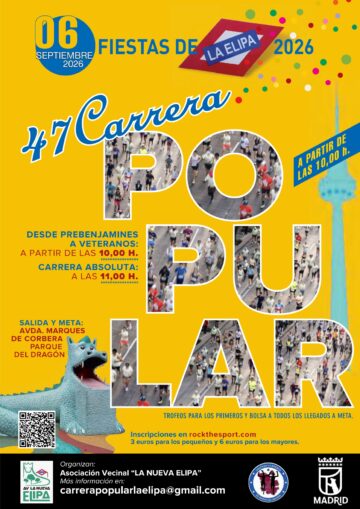 Cartel de la carrera popular de las Fiestas de Ciudad Lineal 2026, organizada por la asociacion vecinal La Nueva Elipa