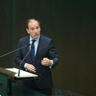 El delegado de Urbanismo, Medio Ambiente y Movilidad, Borja Carabante, durante su intervención en el Pleno