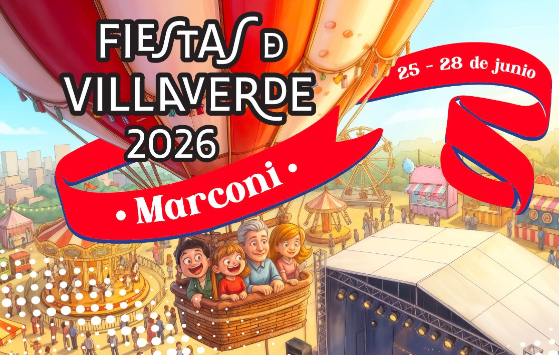 Unos niños en un globo en el cartel de la colonia marconi